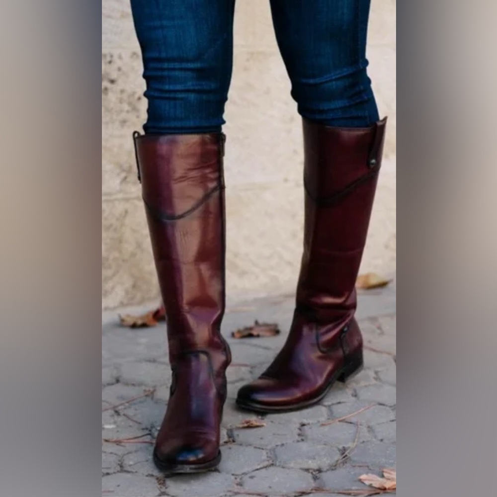 Frye Melissa Tab Tall Brown Leather Riding Boots - Picture 1 of 7